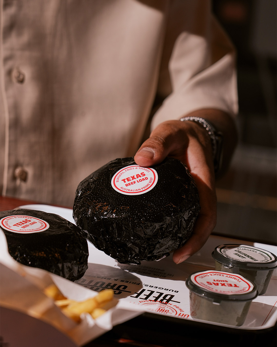 Interior view of Beefshots Tahlia branch at Almaz Plaza – cozy burger restaurant in Riyadh