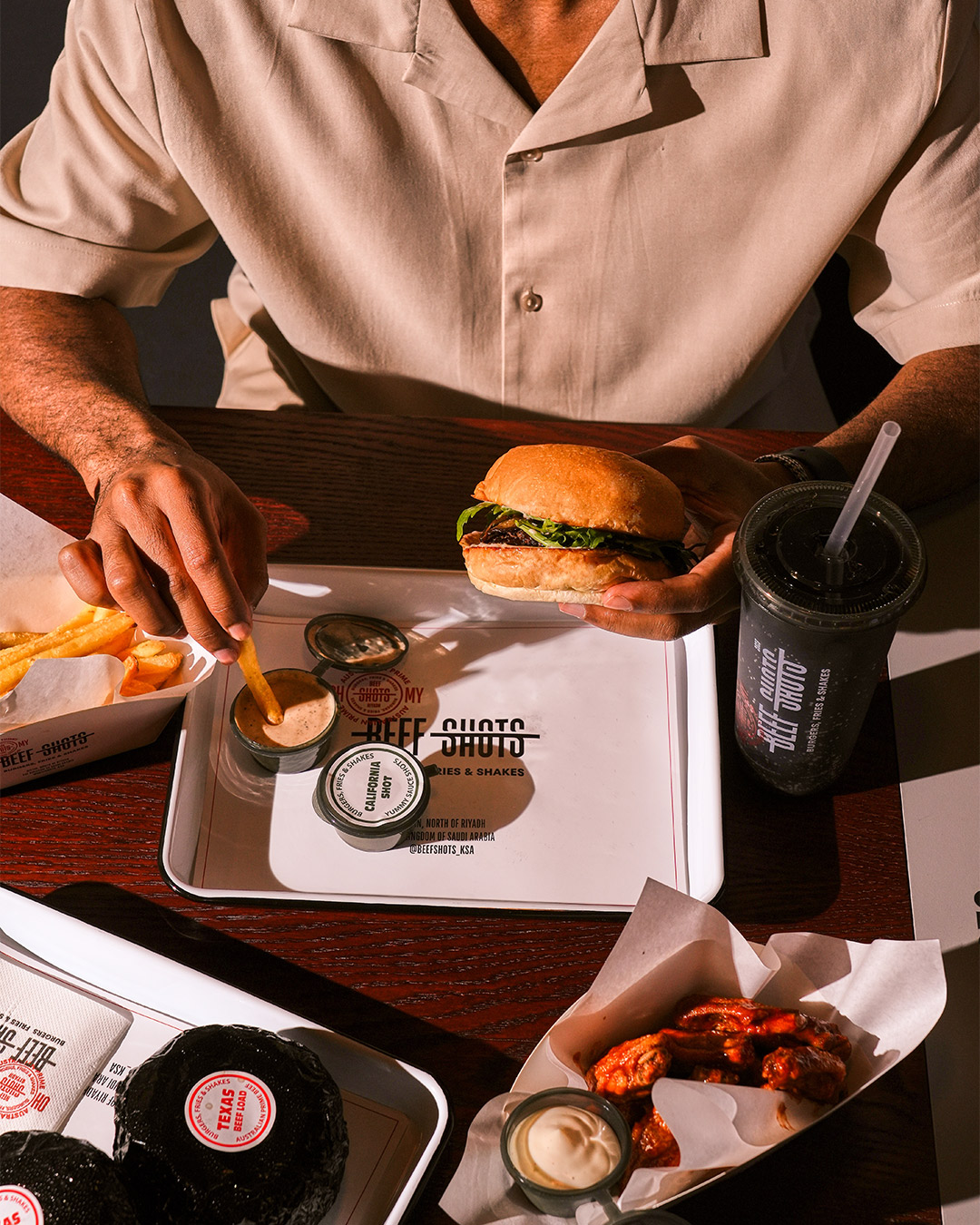 Premium beef burger at Beefshots An Narjis branch in Gazly Complex – high-quality burger in North Riyadh