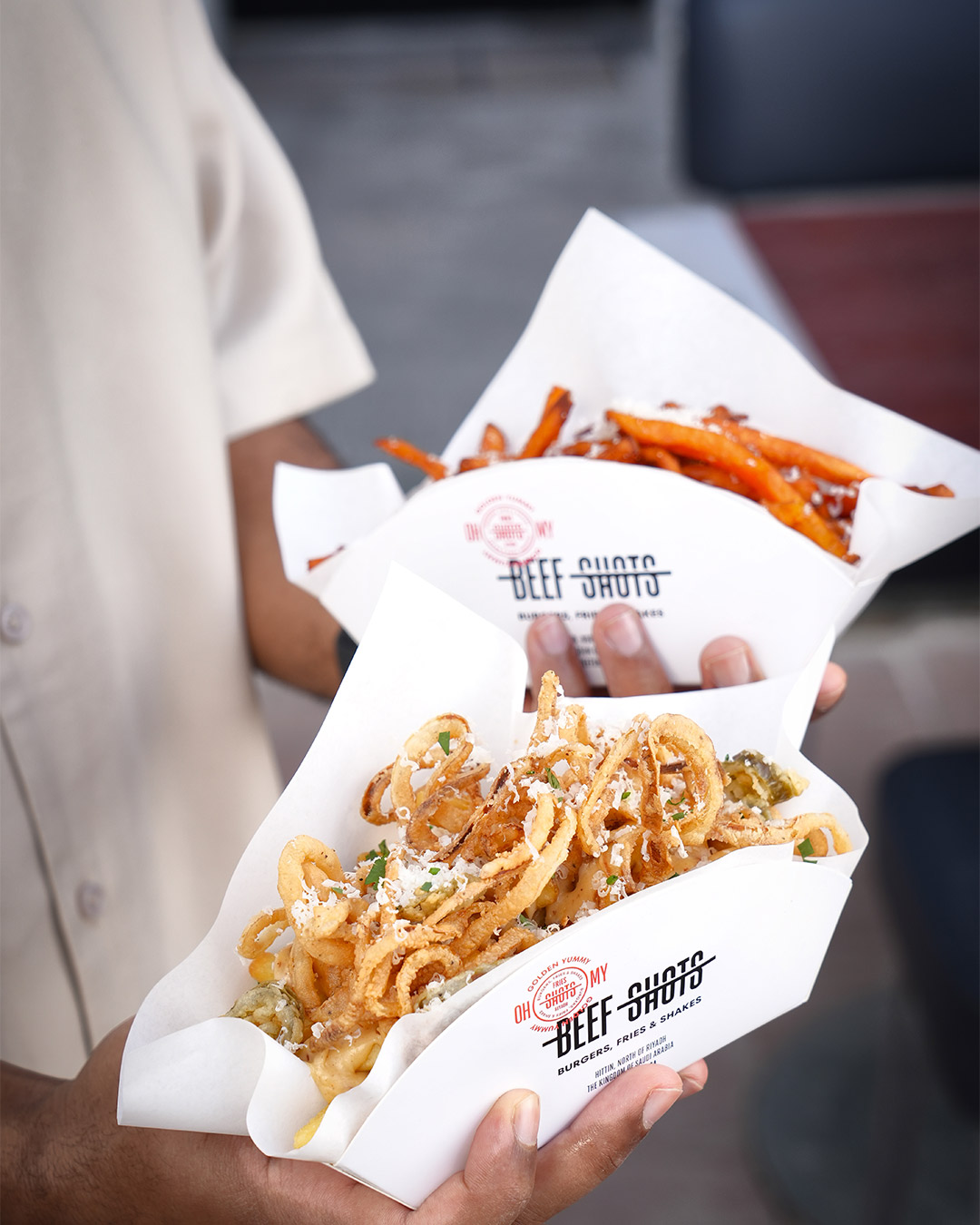 Burger and fries meal at Beefshots An Narjis – complete premium beef burger experience in Riyadh